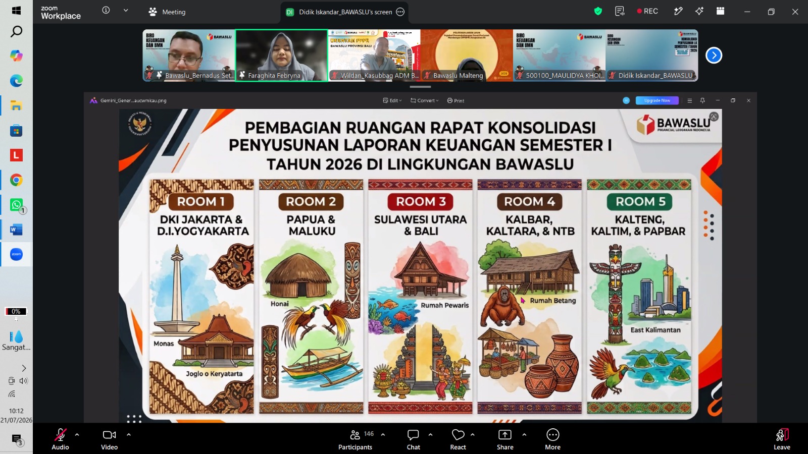 Rapat Konsolidasi Penyusunan Laporan Keuangan Bawaslu Semester I Tahun 2026, Selasa (21/7/2026).